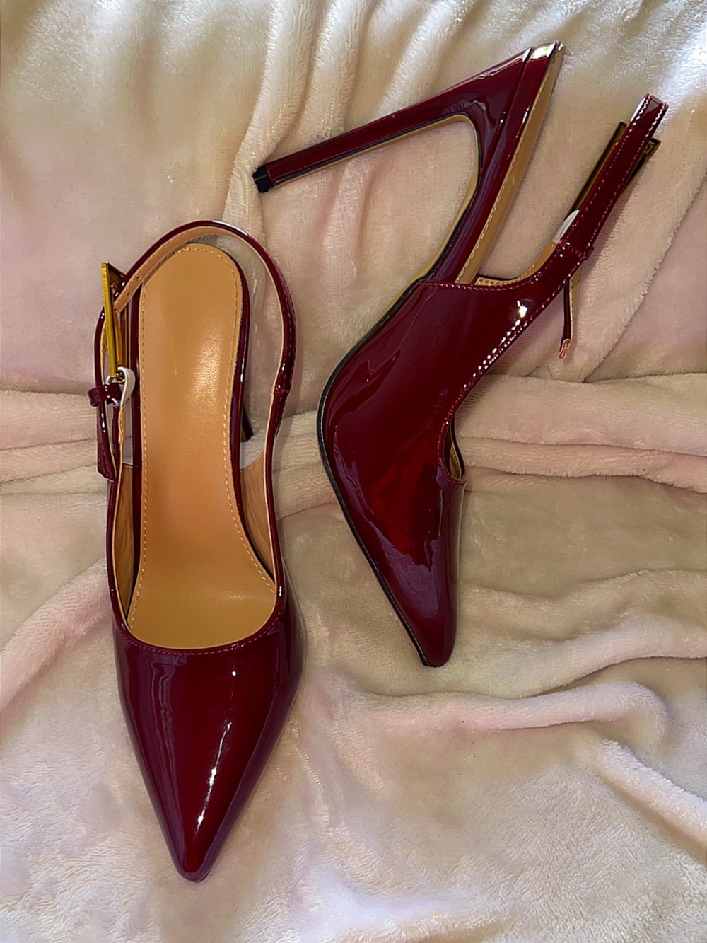 Burgundy Patent Slingback Pointed Toe Stiletto Heels | Women’s Size US 8 (EU 38)